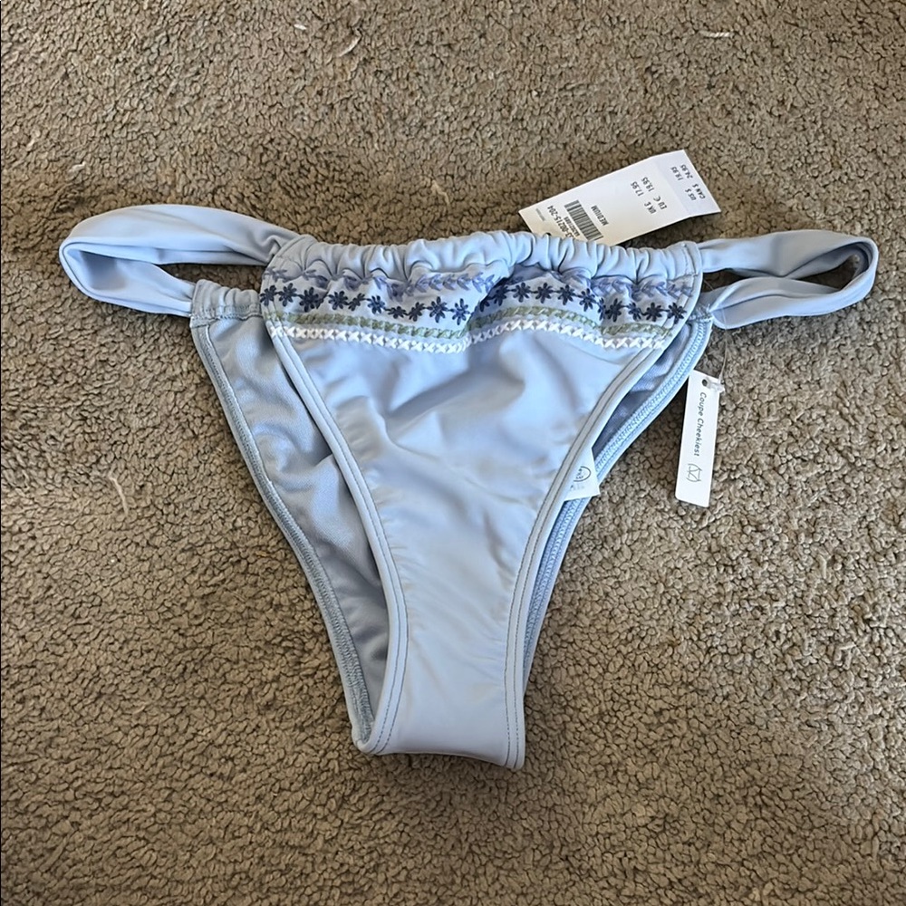 Light Blue Bikini Bottom with Embroidery 013A